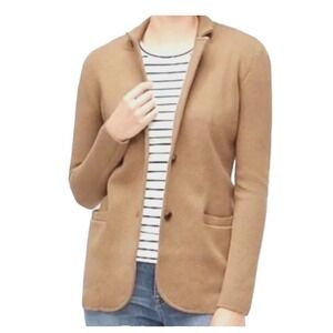J.Crew Sweater Blazer Womens Small Camel Tan Cotton Knit Cardigan Jacket G9309
